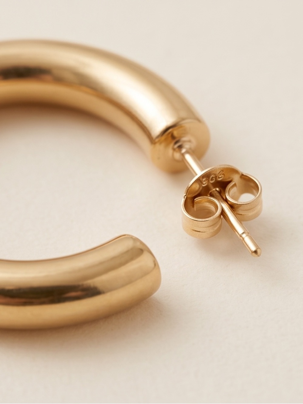 Gold Hoop Earrings - Classic Polished Tube Hoop diameter 1.1 inch
